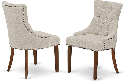East West Furniture FRP3T05 Friona Parson Dining Chairs - Button Tufted Nailhead Trim Doeskin Linen Fabric Upholstered Chairs, Set of 2, Mahogany