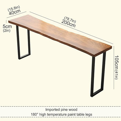 Counter Bar Height Table Kitchen Pub Coffee High Top Table Long Narrow Dining Table for Small Spaces with Sturdy Metal Frame for Small Spaces Balcony Coffee Shops-Table Only(200*40*105cm)