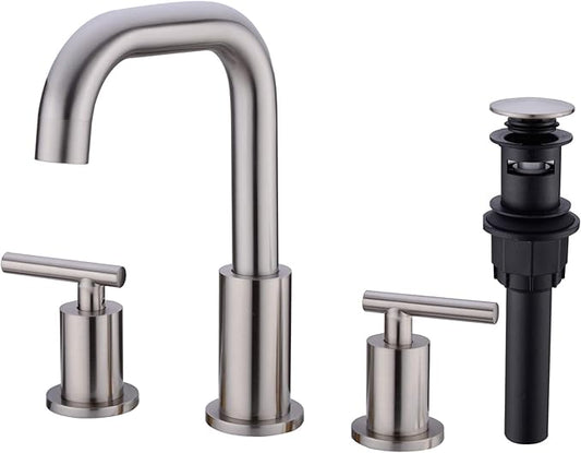 TRUSTMI Brushed Nickel Bathroom Faucet 3 Hole, Brass, 8 to16 Inch Widespread Bathroom Vanity Sink Faucet with Overflow Drain and cUPC Water Supply Lines, Swivel Spout