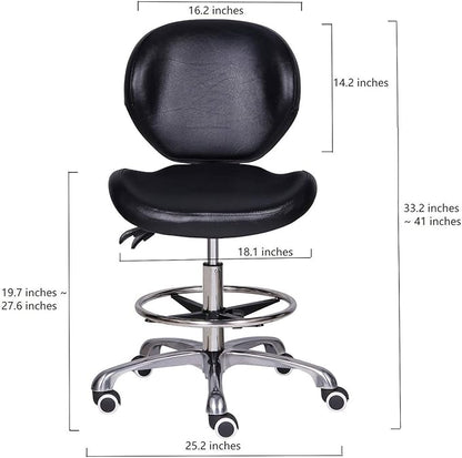Kaleurrier Adjustable Stool Drafting Chairs: Tall Office Chair for Standing Desk with Backrest & Foot Rest - Ergonomic Drafting Stools with Rolling Wheels for Shop Studio Dental Salon Home(Black)