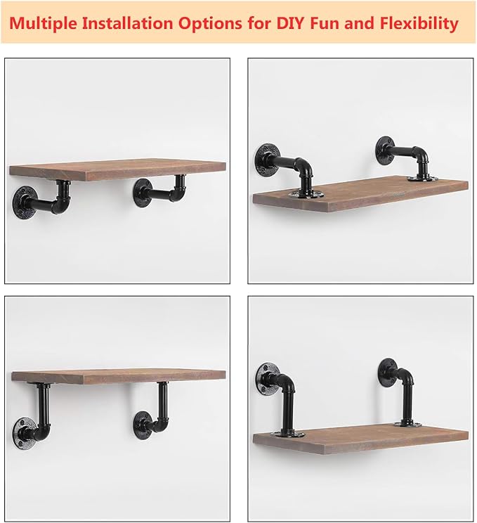 Industrial L Pipe Shelf Brackets for 6-12 In Depth Wood,Heavy-Duty 3/4" Iron,Wall Mount Floating Shelf Bracket L Metal Pipe Shelving Brackets for Wood-Black DIY Pipe Shelves(5.5*3.1 Inch 10 Pack)