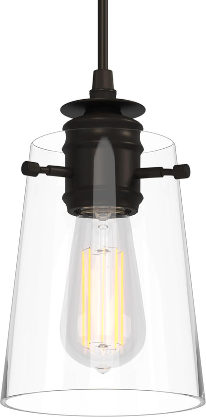 Modern Farmhouse Minimalist Pendant Light, 5.91" Glass Shade Hanging Fixture with 55" Adjustable Cord, E26 Socket for Kitchen Island, Bedroom, Hallway, Bar, Black 1pcs