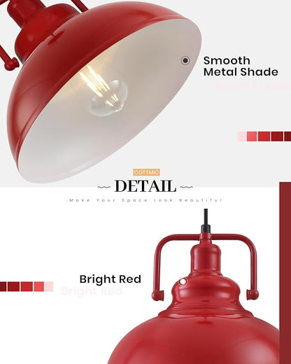 Red Farmhouse Pendant Lights 2 Packs, Metal Kitchen Island Lights, Industrial Vintage Pendant Light for Kitchen, Living Room, Bedroom, Hallway