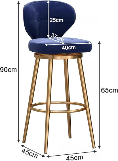 Counter Height stools Set of 2, 360° s with Back and Footrest, Thickened Upholstered Cushion, Tall Chairs for Kitchen Island, Dining Room, Home, Cafe,Blue-Sitting Height 65cm
