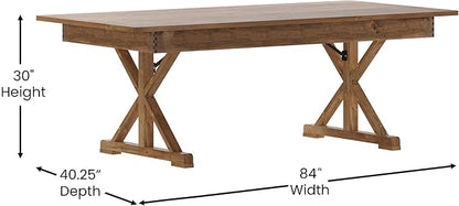 Flash Furniture Hercules Folding Farmhouse Dining Room Table with X Legs, Commercial Grade Rectangular Solid Pine Farm Table for 8, 7' x 40", Antique Rustic
