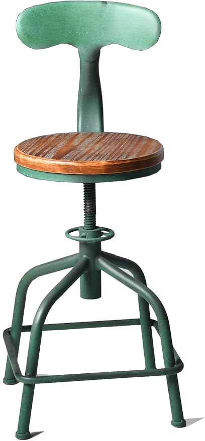 Topower 3-Piece Pub Bar Set Industrial Round Bar Table and Adjustable Swivel Stools with Backrest for 2 Match Bar Height and Counter Barstool Antique Green 1 Table + 2 Chairs