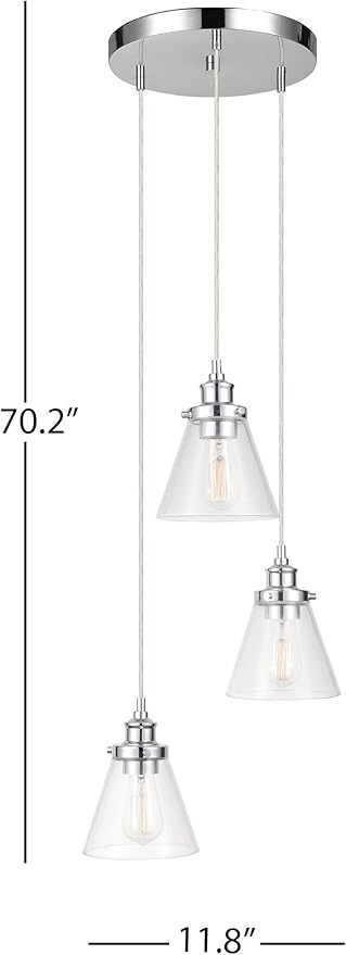 Globe Electric 61037 Jackson 3-Light Pendant, Chrome, Clear Glass Shade, Bulbs Included, 220 Lumen