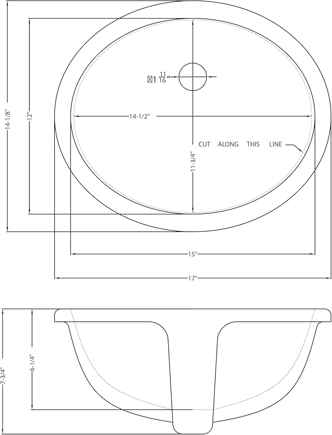 MSI 17.0” (L) x 14.125” (W) x 7.75” (H) Oval Porcelain Ceramic Undermount Bathroom Vanity Vessel Sink, Bisque
