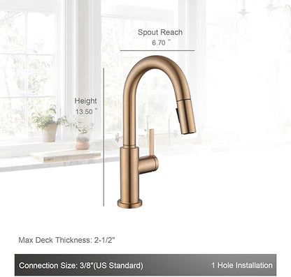 AguaStella AS32CPB Champagne Bronze Bar Faucet or Prep Kitchen Sink Faucet with Pull Down Sprayer and Single Handle