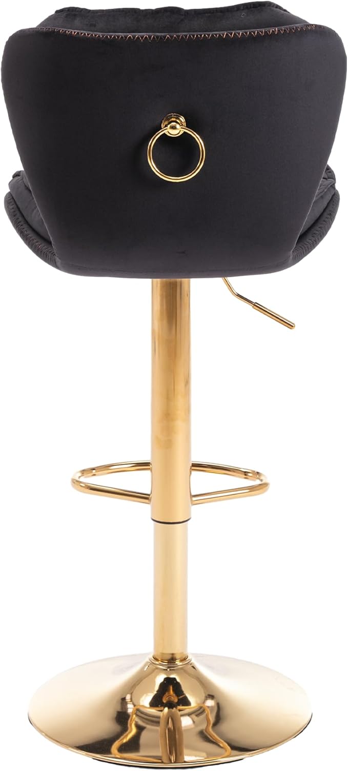 Rhomtree 24-33 Inch Swivel Bar Stools, Adjustable Counter Height Barstools, Velvet Back and Golden Footrest, Bar Chairs for Kitchen Island, Cafe, Bar, Bar Counter, Dining Room, Coffee(Black Set of 8)