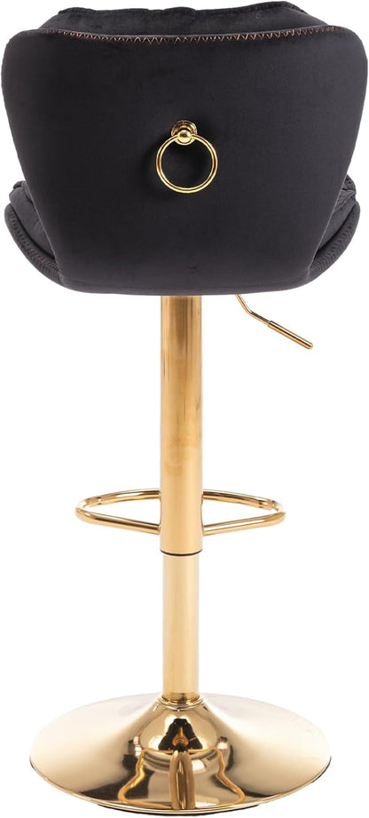 Rhomtree 24-33 Inch Swivel Bar Stools, Adjustable Counter Height Barstools, Velvet Back and Golden Footrest, Bar Chairs for Kitchen Island, Cafe, Bar, Bar Counter, Dining Room, Coffee(Black Set of 4)