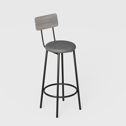 Bar Table Set with 4 Stools, Counter Height Kitchen Dining Table Set, PU Upholstered Bar Stools with Backrest, Space Saving, Grey