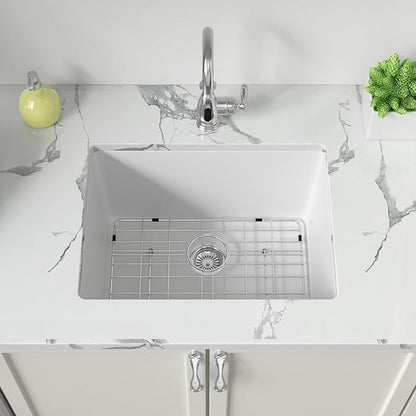 Sarlai 24 Inch Undermount Laundry Sink Granite Composite - 12 Inch Deep Utility Laundry Sink 24x18 White Kitchen Sinks Undermount Quartz Classic Under Counter Single Bowl Basin