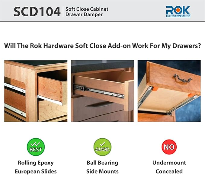 2-Pack Rok Hardware Soft Close for Wood Drawers/Soft Close Drawer Adapter/Add-On/Retrofit (White), SCD104W