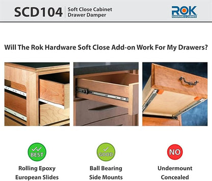 2-Pack Rok Hardware Soft Close for Wood Drawers/Soft Close Drawer Adapter/Add-On/Retrofit (White), SCD104W