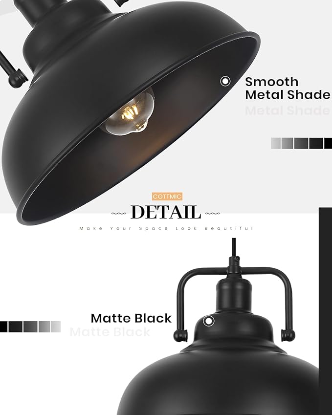 Black Farmhouse Pendant Light Kitchen Island 3pack, 11.5in Industrial Kitchen Pendant Light, Metal Pendant Lighting, Hanging Light Fixture for Kitchen, Dining Room, Bar, Barn, Restaurant