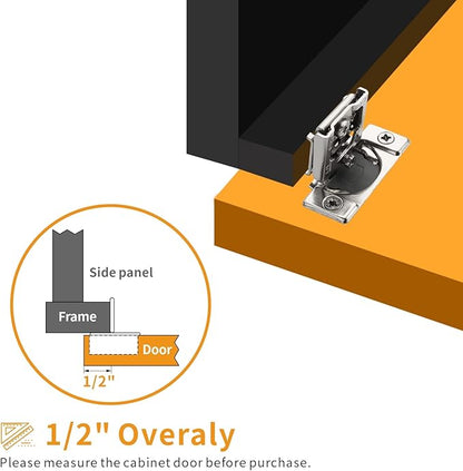 Chibery 2 Pack 1/2" Overlay 3D Soft Close Concealed Hinge for Face Frame Door, Smooth Slow Self Closing Hinges, Satin Nickel, Hidden 105° Open Angle Stainless Steel Hinge for Kitchen Cabinet Door