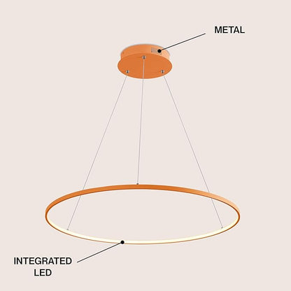 JONATHAN Y 35" Orange Modern Integrated LED Pendant Light, Dimmable Round Hoop Chandelier for Kitchen Island, Dining Room, Adjustable Height Metal Hanging Light (JYL7220G)