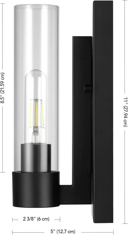 GLOBE Electric 1-Light Wall Sconce, Matte Black, Clear Glass Shade, Modern Industrial, Dimmable, 65000104