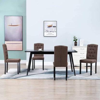 Dining Chair Set of 4 Brown Fabric Rubberwood Frame 8 x 6.5 x 14.7 in Ergonomic Modern Farmhouse Seating for Dining Room Living Room Kitchen