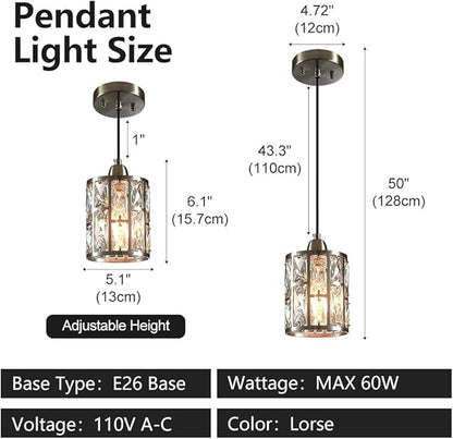 3 Pack Kitchen Ceiling Light Fixtures Crystal Hanging Pendant Lighting with Brushed Nickel Plating Finish Metal Shade for Kitchen Island Dining Room Bar Over Sink