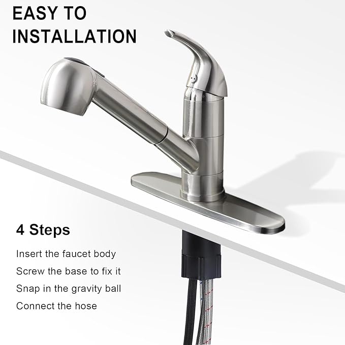 Kitchen Faucet with Pull Out Sprayer, Low Profile Stainless Steel Single Handle Brushed Nikcel Utility Laundry Sink Faucet 1 or 3 Hole Grifo De Cocina