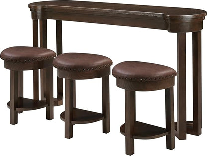 Bar Table and Chairs Set of 4 with 3 PU Upholstered Bar Stools, Breakfast Bar Table, Solid Wood Bar Height Dining Table Set, for Kitchen, Living Room, Party Room, Small Space (Espresso)