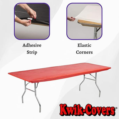 Kwik-Covers 6' Rectangular Plastic Table Covers 30" x 72" (6 Feet), Bundle of 10 - Indoor or Outdoor Fitted Table Covers for Banquet Tables (Red)