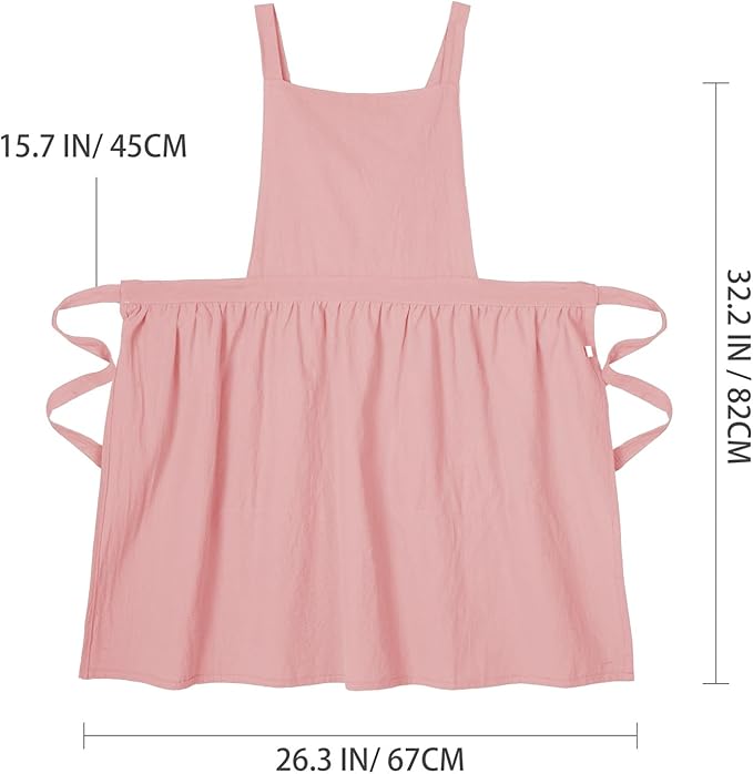Pinknoke Cotton Linen Pinafore Apron Dress for Women with Pockets Cute Art Chef Aprons for Kitchen Baking Gardening Painting