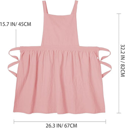 Pinknoke Cotton Linen Pinafore Apron Dress for Women with Pockets Cute Art Chef Aprons for Kitchen Baking Gardening Painting