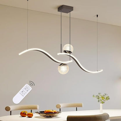 ORANOOR Modern LED Globe Pendant Light, 39in Dimmable Black Hanging Chandelier Light Fixture, 2-Wave Kitchen Pendant Lighting Over Island, Dining Room Lights Ceiling Hanging Over Table (2-Bulb)