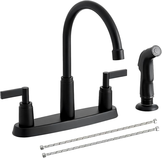Modern 2 Handle Kitchen Sink Faucet with Side Sprayer, High Arc 360 Swivel Stainless Steel 3 or 4 Hole Kitchen Faucet for Rv Camper Laundry Utility Bar Sinks, Matte Black