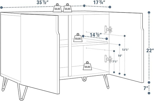 SIGNWIN Sideboard Buffet Cabinet, Kitchen Storage Cabinet with 2 Doors, Duotone Sepia Shetland Cow, Cupboard Console Table for Dining Room - 35" L x 18" W x 29" H