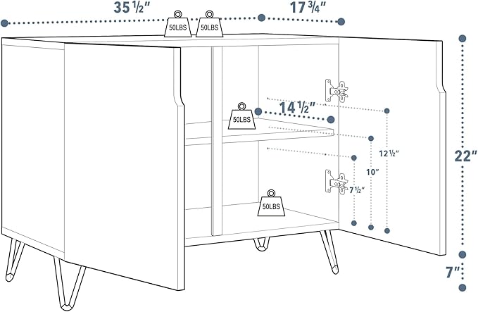 SIGNWIN Sideboard Buffet Cabinet, Kitchen Storage Cabinet with 2 Doors, Duotone Gray & Black Polygon Pattern, Cupboard Console Table for Dining Room - 35" L x 18" W x 29" H