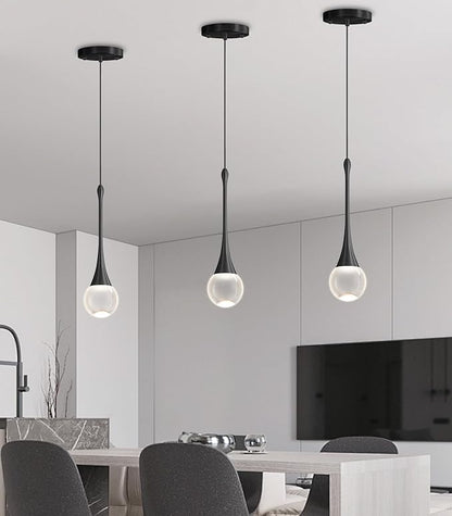 Modern Pendant Light LED Crystal Chandelier for Kitchen Island Dimmable Crystal Pendant Lighting for Dining Room Bedroom Black