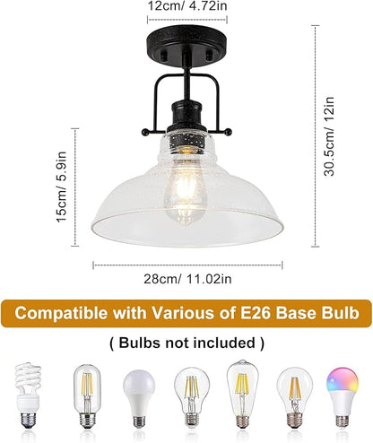 WILON Rustic Farmhouse Ceiling Light, Seeded Glass Ceiling Light, Rust Semi Flush Mount Ceiling Lights, Kitchen Lighting Fixtures Ceiling Lamp for Sink Foyer Entryway Bathroom Laundry Room Hallway