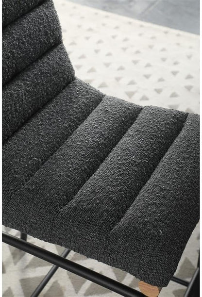Lilola Home Lahni 18" W Dark Gray Boucle Fabric Counter Height Chair – Contemporary Upholstered Bar Stool with Cognac PU Leather Detail and Fully Assembled Design for Kitchen Dining Room