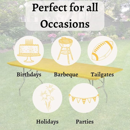 Kwik-Covers 10 Pack of Rectangular Plastic Table Covers - 6' Foot or 8' Foot Options - Indoor or Outdoor Fitted Table Covers (Table NOT Included) (Gold, 30" x 96" (8' ft))