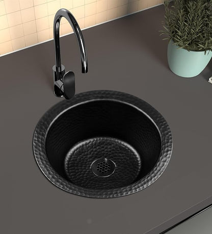 Monarch Abode Kitchen & Bar Sink – 12-inch Essex Dual Mount Drop in Bar Prep Sink, Hand Hammered Matte Black Aluminum Sinks, Drop in or Undermount Kitchen Sinks, Single Circular Dual Mount Bowl