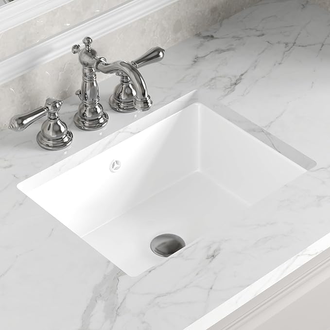 DeerValley 18 x 13.5 Inch Undermount Bathroom Sink, White Ceramic Under Counter Bathroom Sinks, Modern Lavatory Vanity Bath Wash Bowl Basin with Overflow