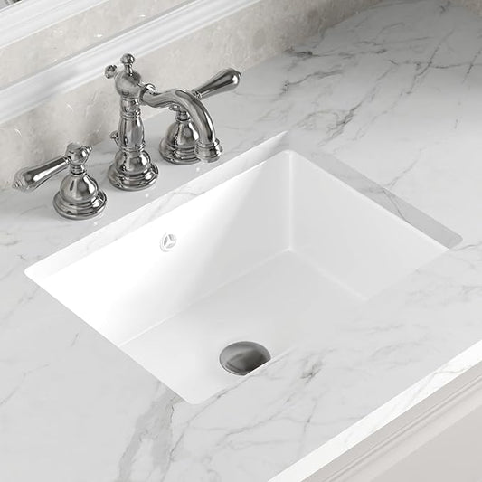 DeerValley 18 x 13.5 Inch Undermount Bathroom Sink, White Ceramic Under Counter Bathroom Sinks, Modern Lavatory Vanity Bath Wash Bowl Basin with Overflow
