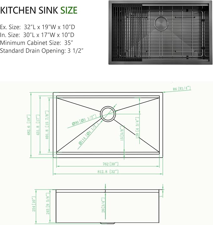 32x19 Black Workstation Kitchen Sink Undermount, Swift horse 32 Inch 16Gauge Black Stainless Steel Undermount Kitchen Sink, Single Bowl Workstation Kitchen Sinks with Built-In Accessories