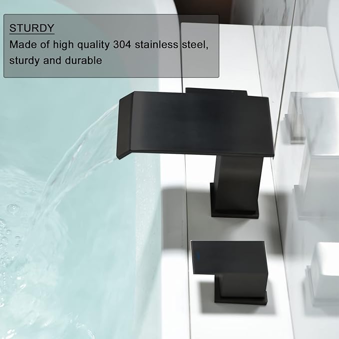 Matte Black Roman Tub Faucet, Deck Mount Bath Tub Faucet Set 3 Hole Waterfall Bathtub Faucet High Flow Garden Tub Filler
