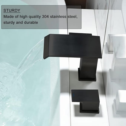 Matte Black Roman Tub Faucet, Deck Mount Bath Tub Faucet Set 3 Hole Waterfall Bathtub Faucet High Flow Garden Tub Filler
