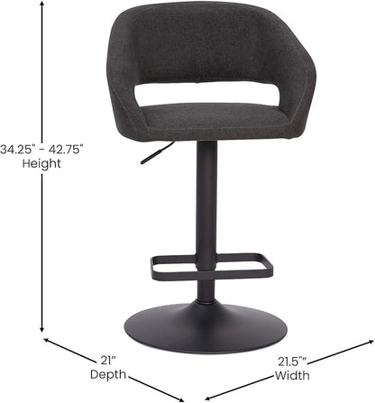 Flash Furniture Erik Comfortable & Stylish Contemporary Barstool with Rounded Mid-Back and Foot Rest, Adjustable Height - Charcoal Fabric with Black Base
