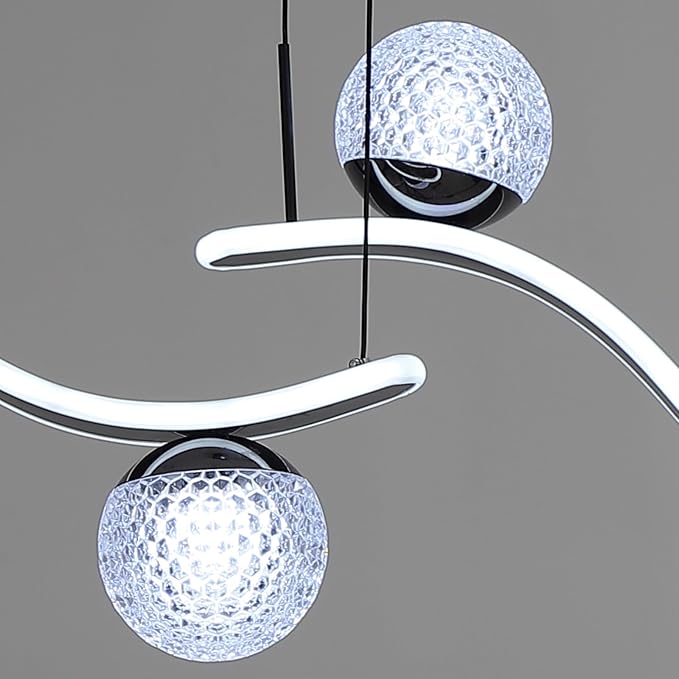 ORANOOR Modern LED Globe Pendant Light, 39in Dimmable Black Hanging Chandelier Light Fixture, 2-Wave Kitchen Pendant Lighting Over Island, Dining Room Lights Ceiling Hanging Over Table (2-Bulb)