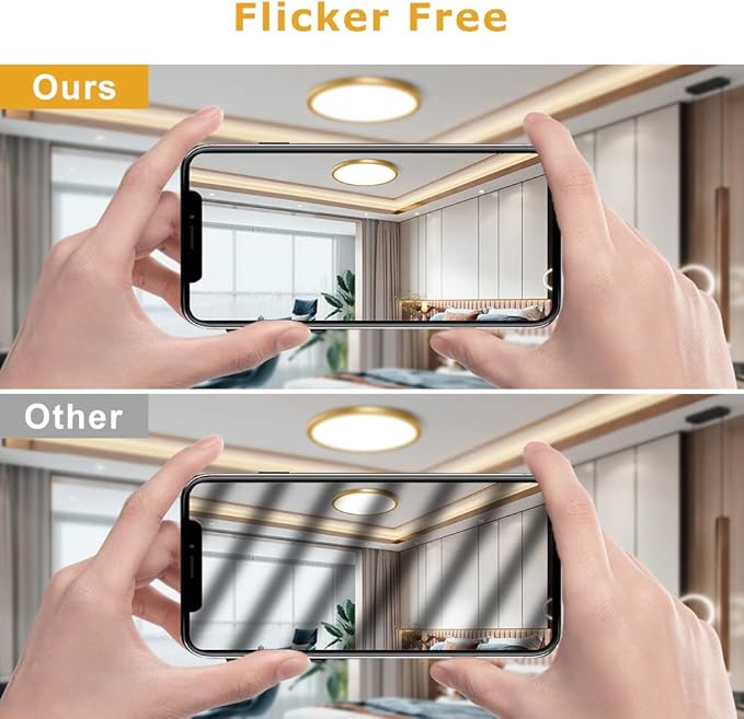 12Inch Flush Mount Ceiling Light Fixture LED, 24W(240W Equivalent), 3200LM, 5000K Daylight White, IP40, Flat Modern Round Ceiling Lights for Bedrooms, Living Rooms, Bathrooms, Stairwells, etc.(Gold)
