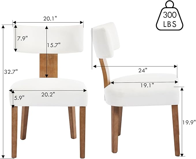 Mid Century Modern Dining Chairs, Upholstered Linen Fabric Chairs with Curved Backrest and Wood Legs, Comfy Kitchen Vanity Chairs for Dining Room/Living Room/Kitchen, Set of 6 Cream