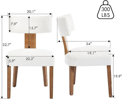 Mid Century Modern Dining Chairs, Upholstered Linen Fabric Chairs with Curved Backrest and Wood Legs, Comfy Kitchen Vanity Chairs for Dining Room/Living Room/Kitchen, Set of 6 Cream