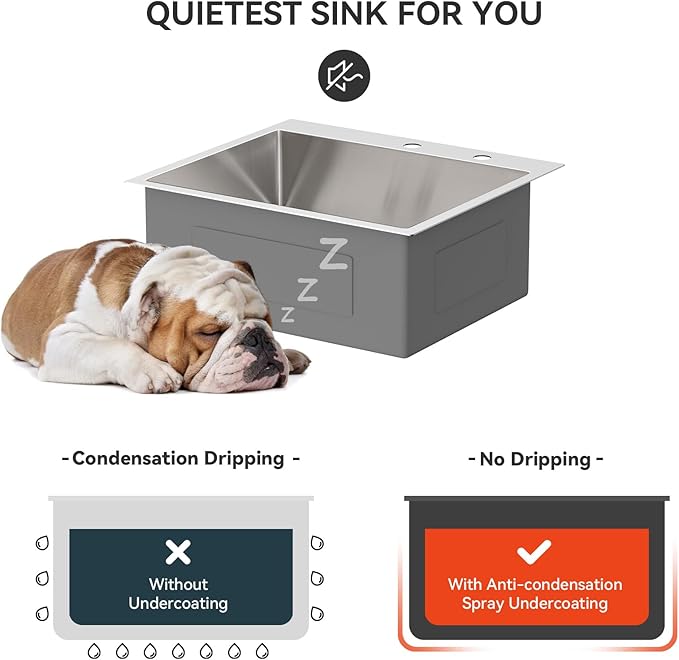 Lordear 25 Drop In Kitchen Sinks 25 x 22 Single Bowl Stainless Steel 16 Gauge Topmount Over Counter Handmade Kitchen Laundry Room Utility Sink Basin